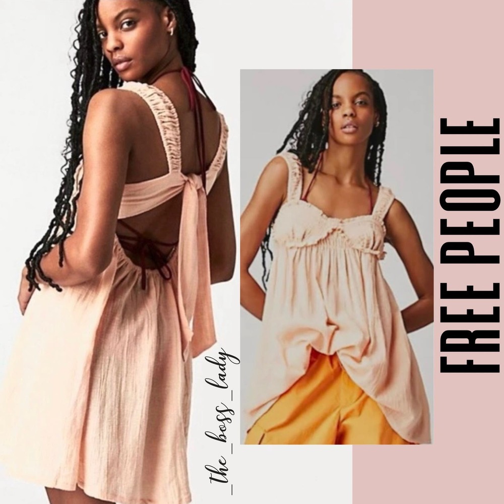 Free People dress mini cotton linen beach summer spring bow - Picture 6 of 7